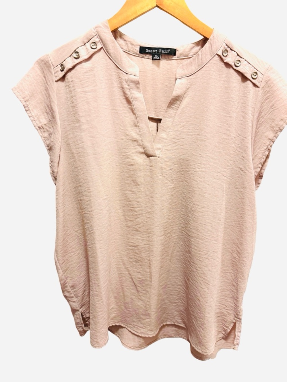 Sweet Rain Mauve Pink Split Neck Blouse with Button Detail - Size XL (G)